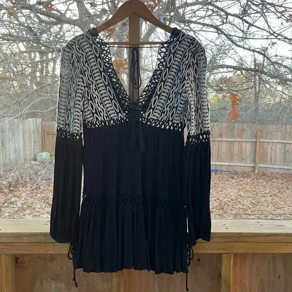 Free People Dusk Til Dawn Mini Dress Black And White Boho Dress Size S - Picture 4 of 10